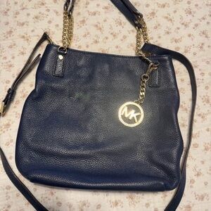 Michael Kors Dark Blue Shoulder Bag with Gold Accents